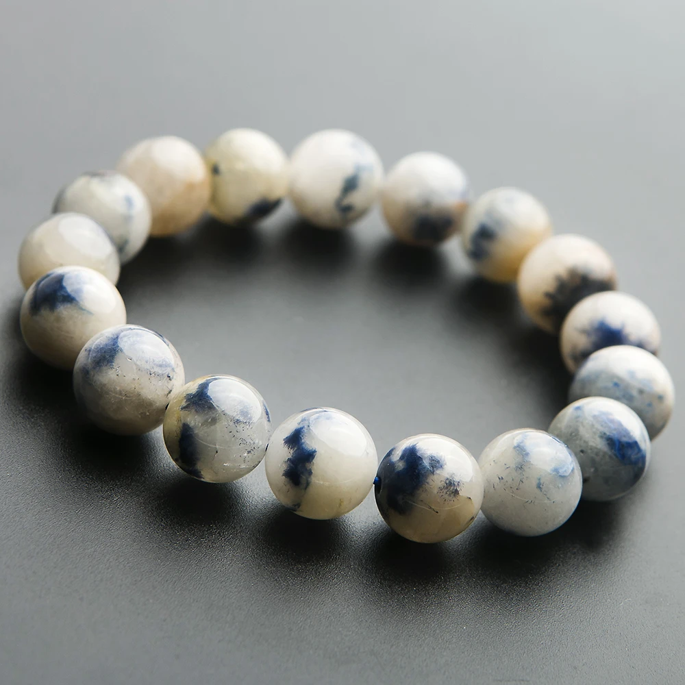 

Genuine Natural Blue Rutilated Dumortierite Quartz Crystal Round Beads Bracelet 12mm Gemstone For Woman Lady Gift Bracelets