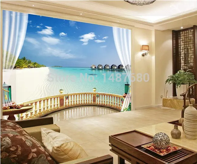 Seaside 3D large mural fresco living room bedroom TV personalized custom wallpaper Non-woven murals background mu | Обустройство дома