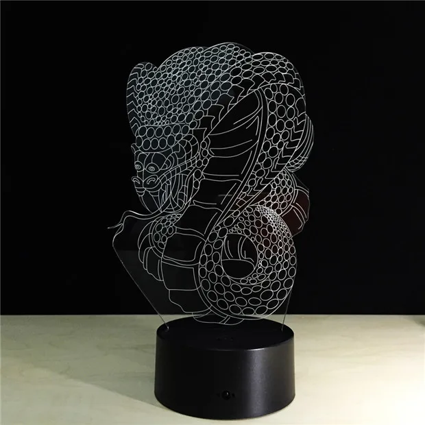 Две змеи спиральные светодиодный 3d-ночник 7 цветов Иллюзия спальня лампа ночник детский подарок на Рождество год Прямая