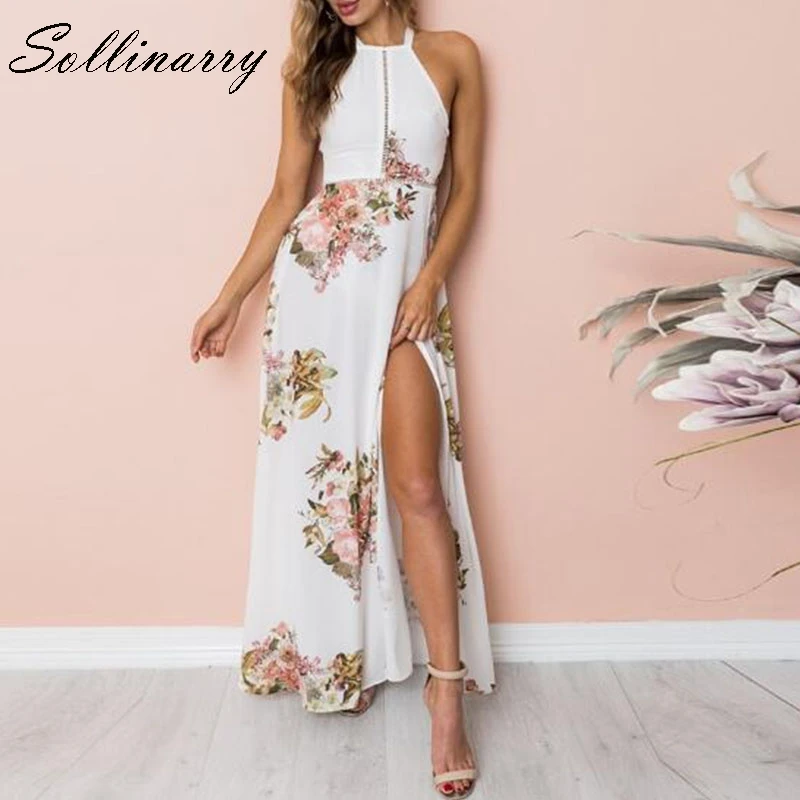 Sollinarry цветочный богемные Длинные платья Для женщин 2019 Повседневное Летнее
