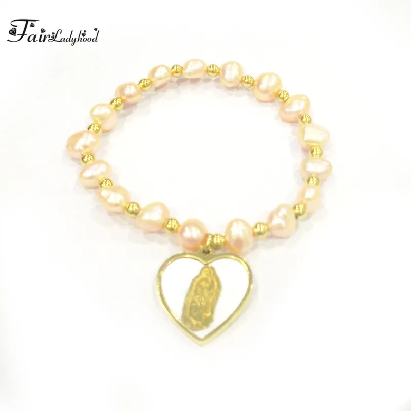 

FairLadyHood Wholesale Pearl and Stainless Steel Shell Saint Mary Charm Bracelet Woman