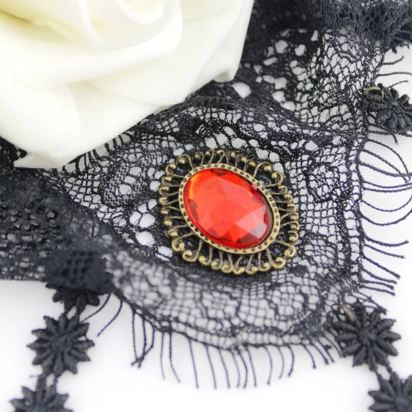 Gothic Style Punk Tattoo Choker Necklace Grunge Black Hollow out Lace with Red Rhinestone Decoration | Украшения и аксессуары