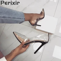 perixir hot summer shoes clear pvc sandals perspex heel stilettos high heels point toes womens party shoes nightclub pumps 36 41