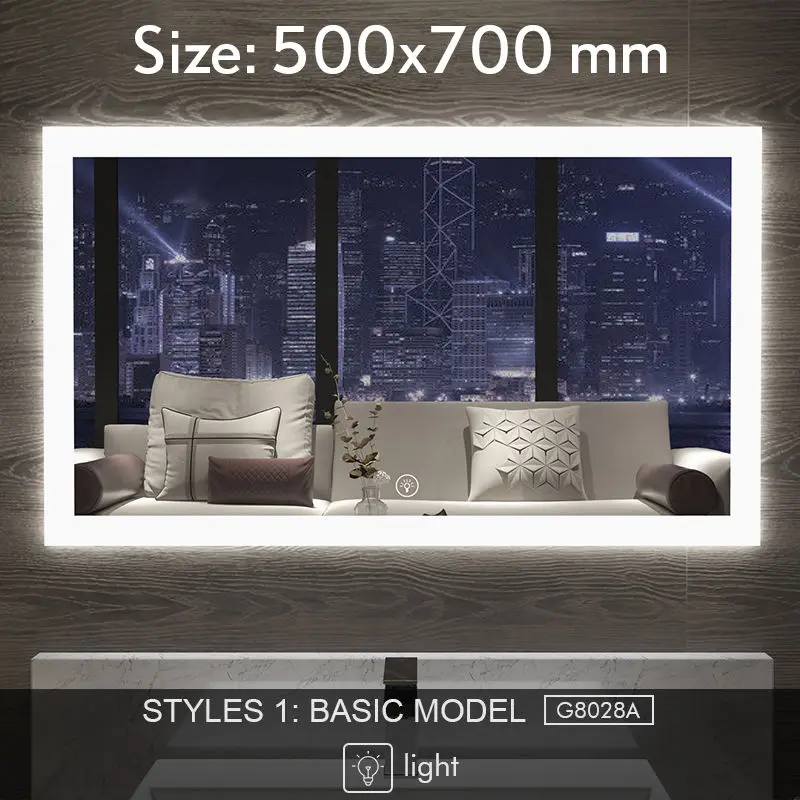 G8028A 500x700mm Gisha умное зеркало, LED зеркало для ванной комнаты, настенное зеркало для ванной комнаты, туалетное зеркало, противотуманное зеркало с сенсорным экраном, Bluetooth G8028 - Цвет: G8028A 500x700mm