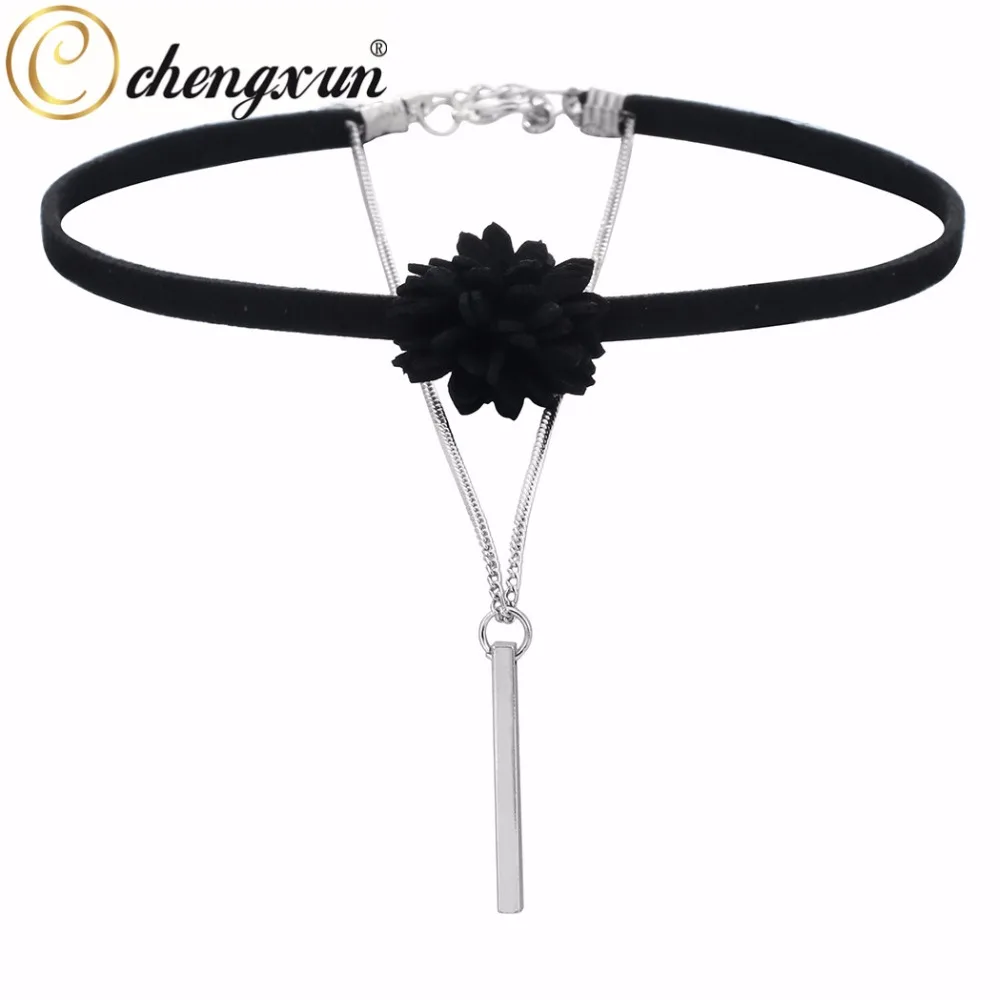 CHENGXUN Богемия Сексуальная Черный Цветок Двойных Слоев Сеть Choker Velvet Ожерелье