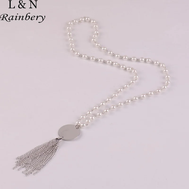 Модное Длинное жемчужное ожерелье Rainbery с монограммой и кисточками Женские