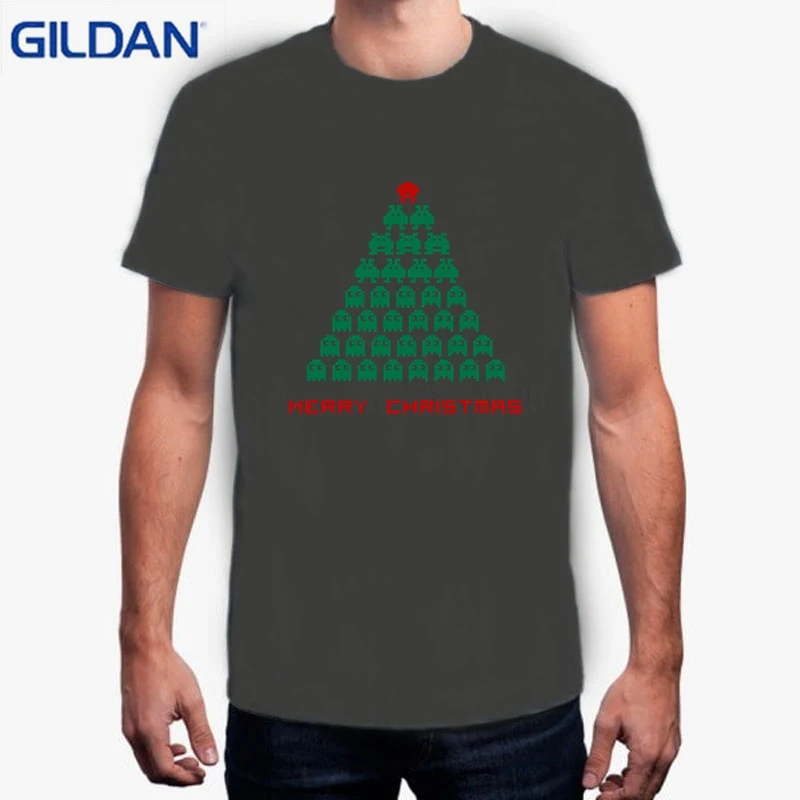 Уникальный Для мужчин футболка принт Camisa Negra Hombre Merry Рождество пиксельный Монстр