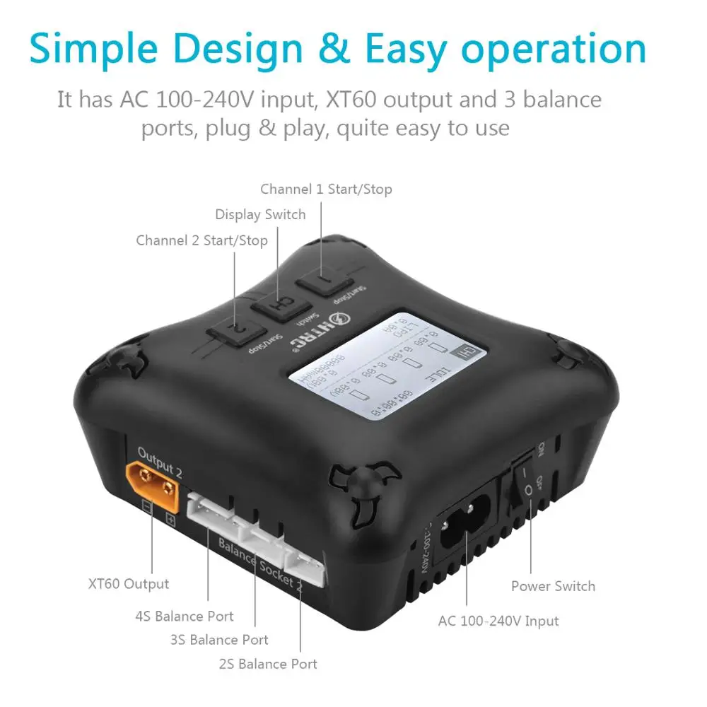 Радиоуправляемое зарядное устройство HTRC H4AC DUO Мини двухпортовое Lipo зарядное устройство 20 Вт x2 2A x2 для 2-4s Lipo зарядное устройство профессиональное зарядное устройство