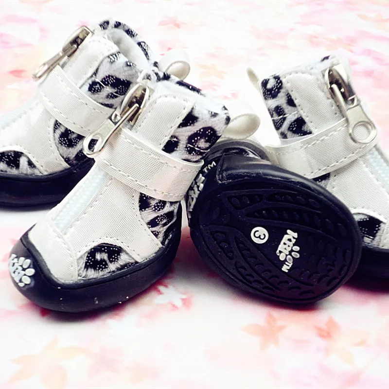 Обувь для собак с леопардовым принтом Водонепроницаемая нескользящая обувь