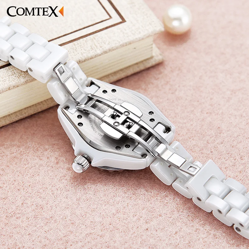 Comtex часы женские модные белые керамические кварцевые платье Pearl наручные леди