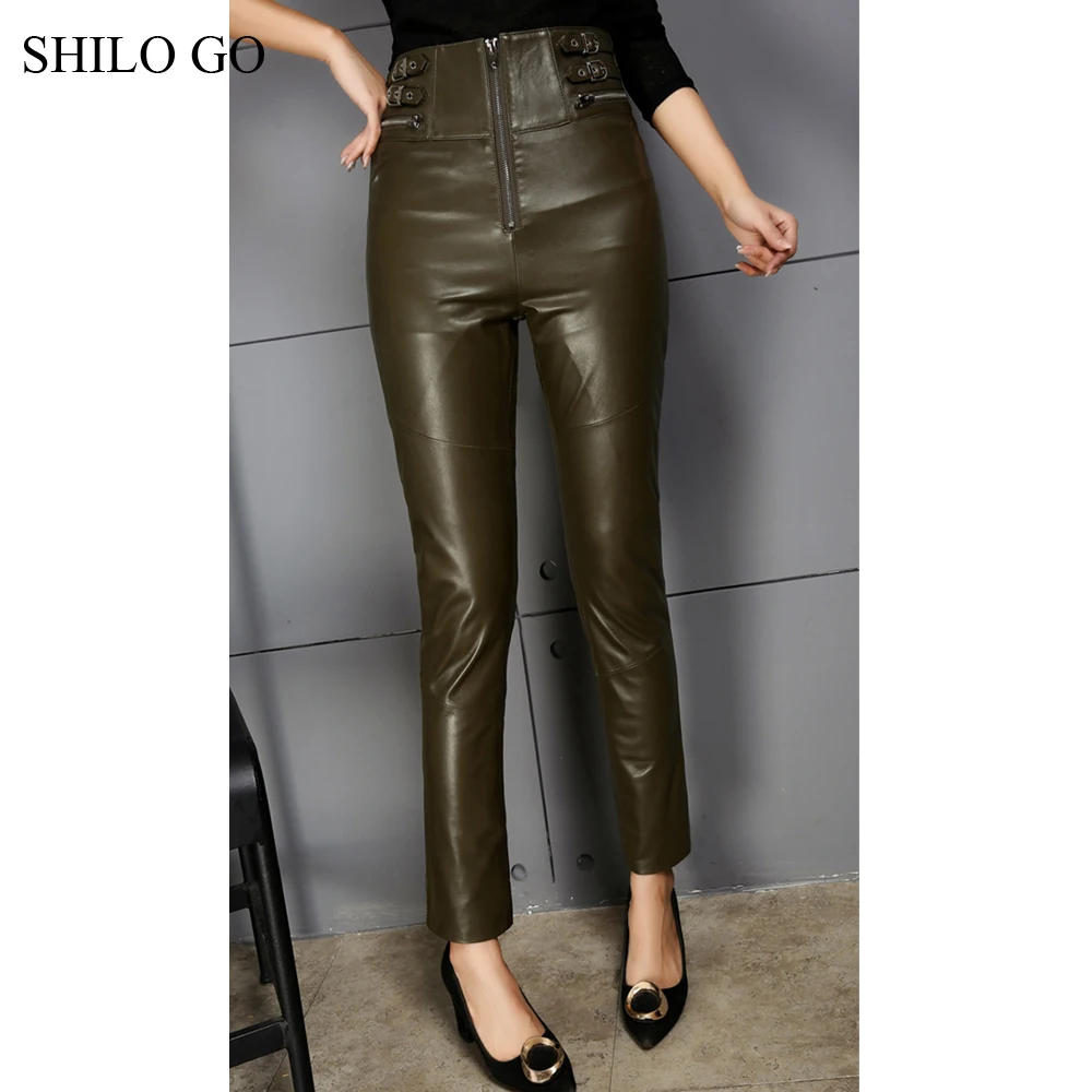 Женские кожаные брюки SHILO GO осенние модные черные брюки-карандаш из натуральной