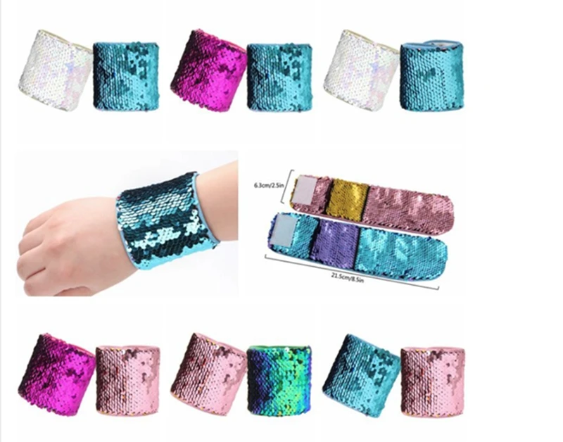 

New Multiple Color Sequins Wristband Bracelets For Women Adjustable Shiny Girls Band Bangles Party Gift