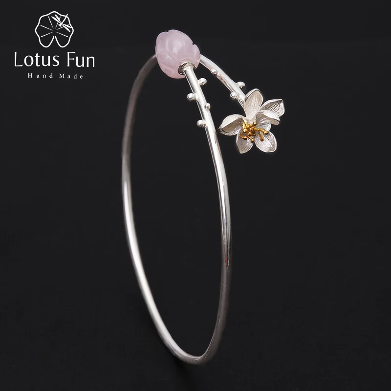 Lotus Fun реальные 925 стерлингового серебра Природный розовый кварц ювелирных