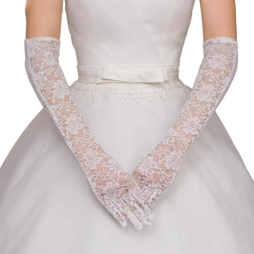 Фото Свадебные перчатки для женщин длина до локтя полный палец кружевные свадебные