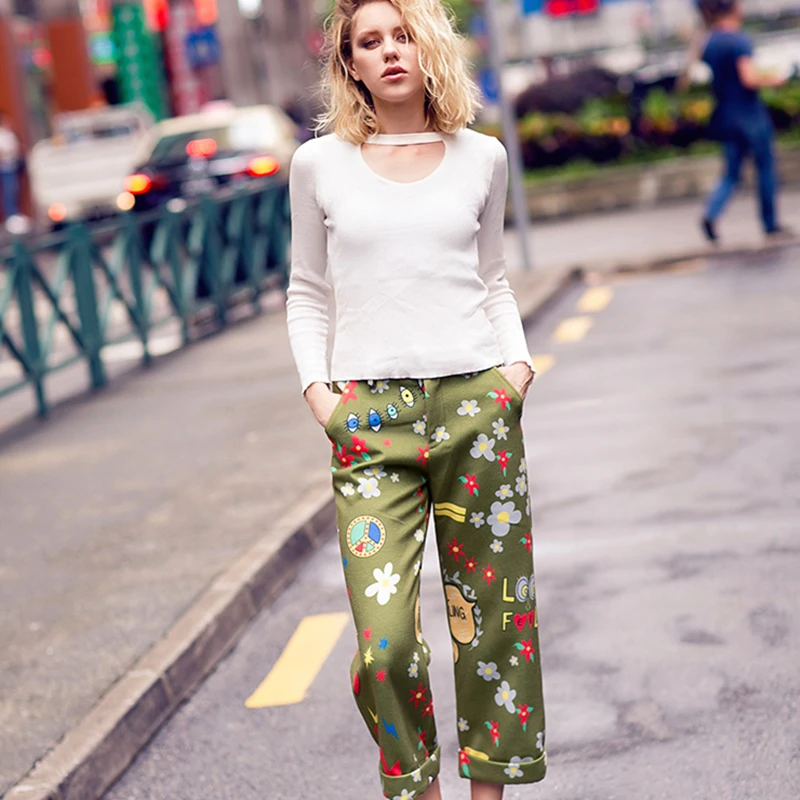 Женские брюки до щиколотки с высокой талией Свободные повседневные Прямые