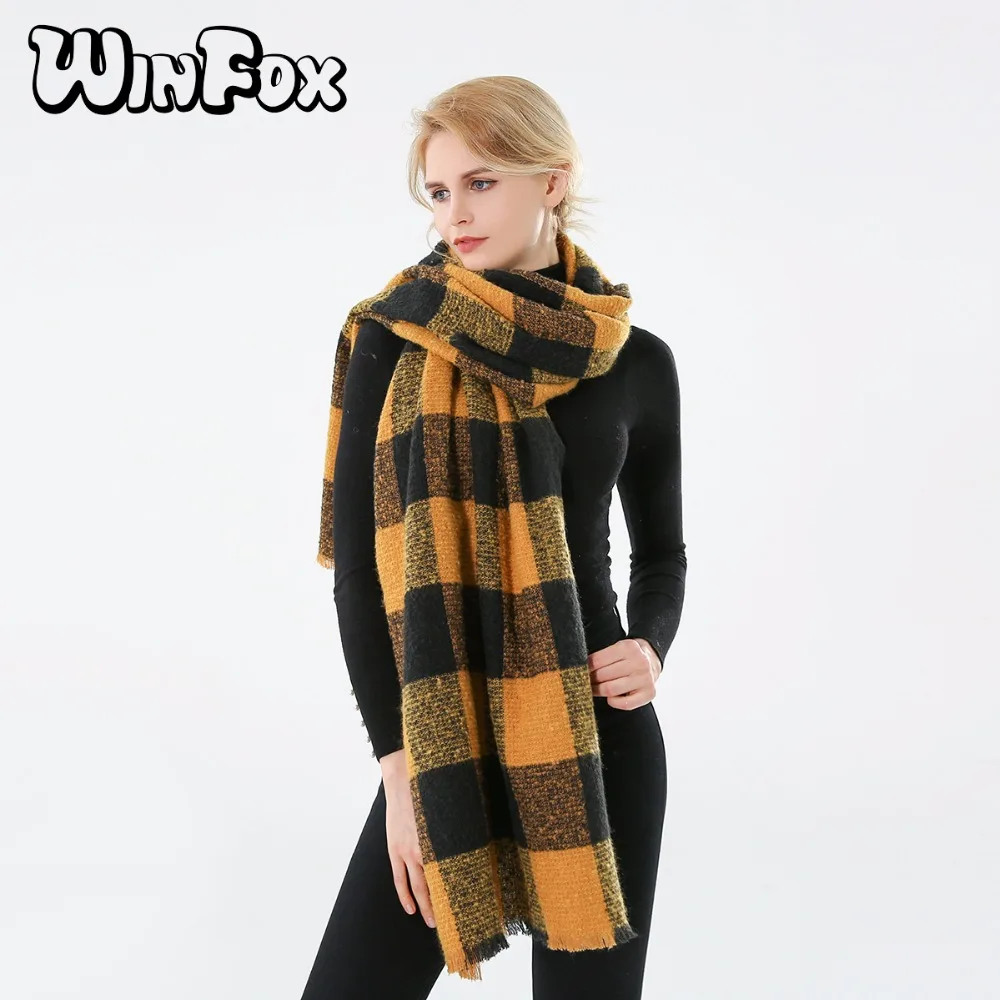 Winfox 2018 Новый бренд моды черного желтого цвета в шотландскую клетку шарф шарфы