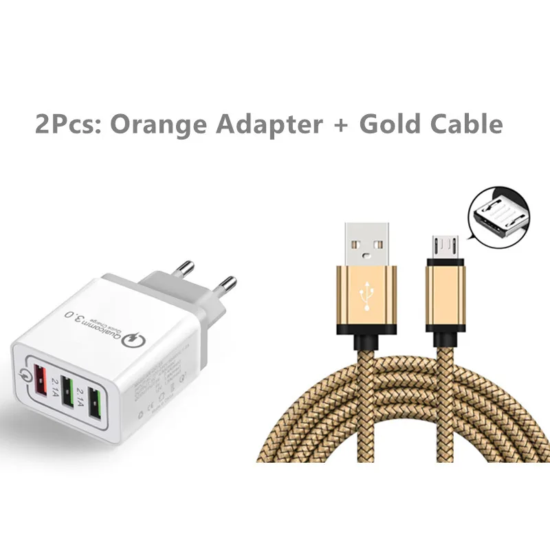 3USB QC 3,0 быстрое зарядное устройство адаптер Micro USB V8 5Pin кабель для samsung S7 S6 Edge Note 7 ZenFone 4 Max Восьмиядерный MSM8917 ZC554KL - Цвет: Cable with Gray