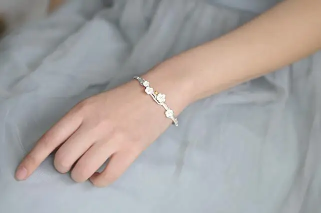 Oly2u Fashion Bangles Cuff Flower &amp Bracelets Women Accessories Srebrna bransoletka SYSZ008 | Украшения и аксессуары