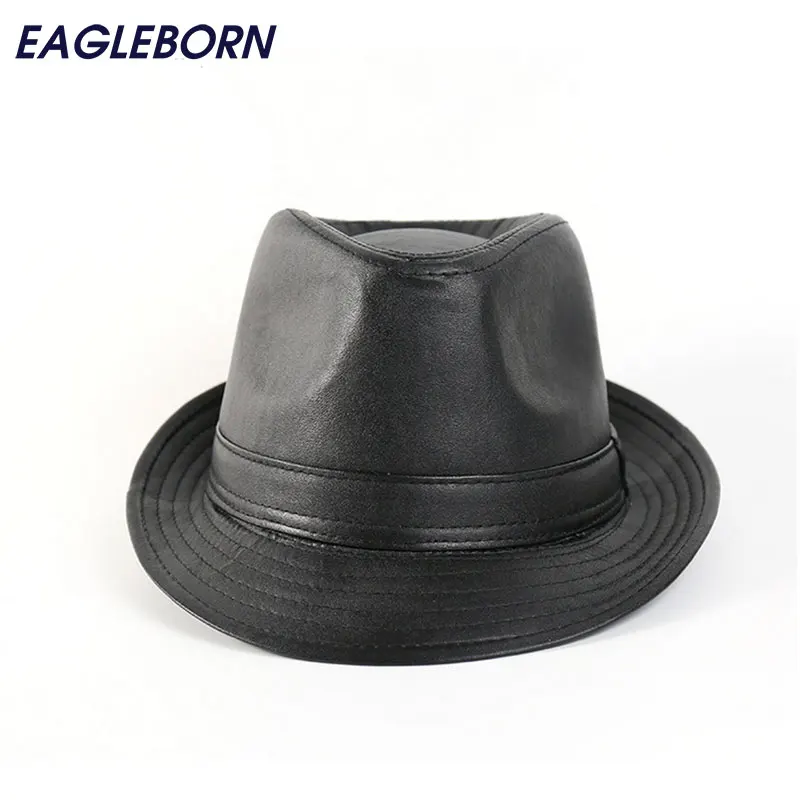 New design fashion Brief mens leather Fedora hats cap flat top gentleman Jazz Caps casquette Party Hat gorras chapeu church hats|fashion fedora|jazz