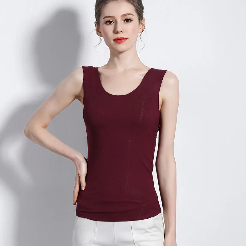 Wine Red U-Neck TWTZQ, новинка, M-XXL размера плюс, летняя майка без рукавов, женская футболка, хлопок, круглый вырез, v-образный вырез, тонкие топы для девочек, женская одежда, 3BX004 - Цвет: Wine Red U-Neck