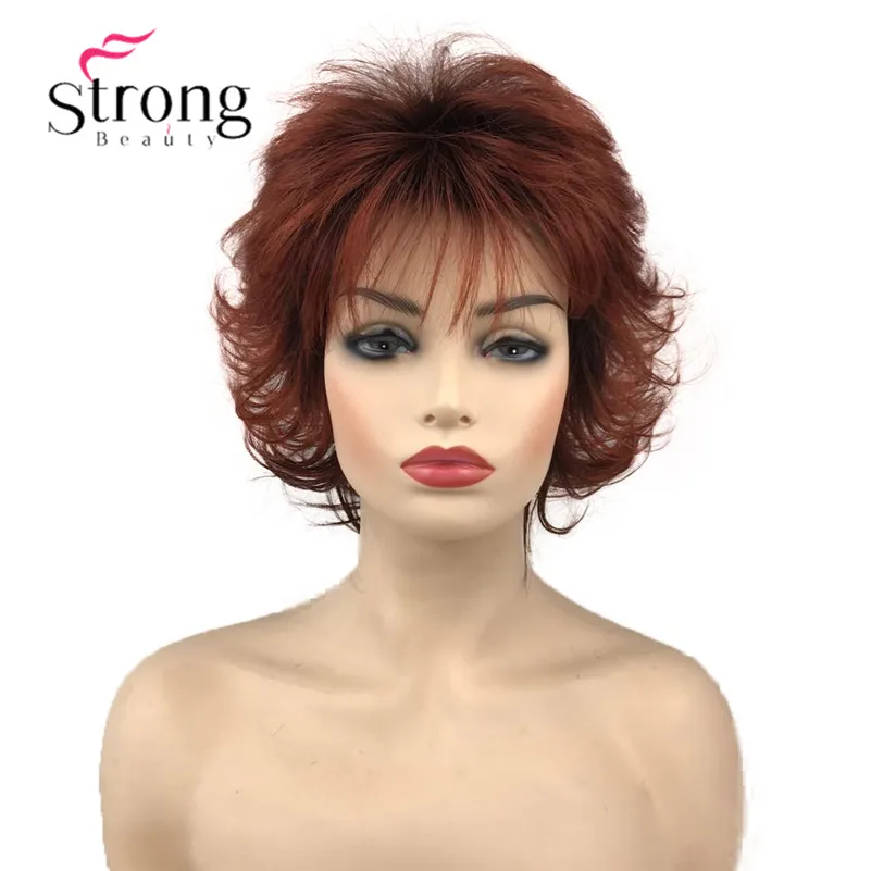 StrongBeauty короткий коричневый волнистый синтетический парик парики для женщин полные парики