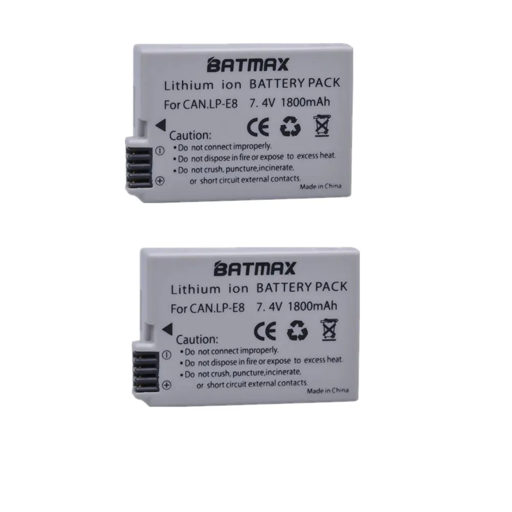 Аккумулятор для фотоаппарата Batmax 2Pcs LP E8 LPE8 Canon EOS 550D 600D 650D 700D kiss X4 X5 X6i X7i Rebel T2i T3i T4i