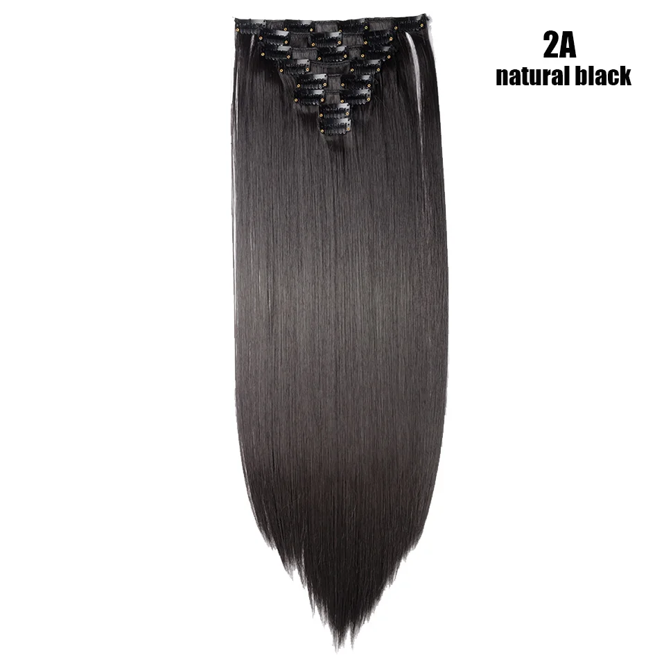 natural black S-noilite 2" 8 шт. длинные прямые женские клипсы для наращивания волос Синтетические накладные волосы Haistyle термостойкие белый красный фиолетовый - Цвет: natural black