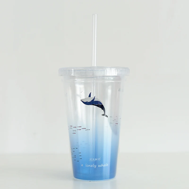 Blue Whale Творческий двойной Пластик бутылка для воды с каплей модные КИТ Чайка бутылки 550 мл бутылка спортивная для Тур бокал, для кемпинга посуда для напитков - Цвет: Blue Whale