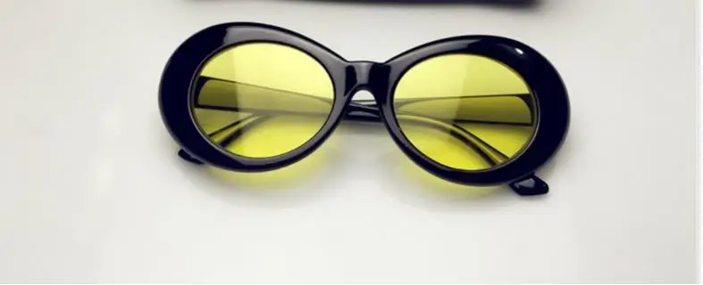 black yellow Очки, очки в стиле Курта Кобейна, Овальные Солнцезащитные очки, дамские трендовые, хит, винтажные Ретро солнцезащитные очки, женские, белые, черные, УФ очки - Цвет линз: black yellow