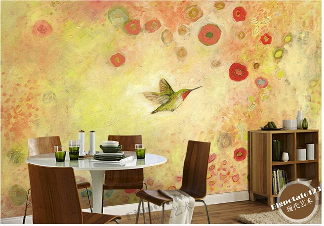 3D фрески на заказ картина с милыми мультяшными цветами и птицами настенная