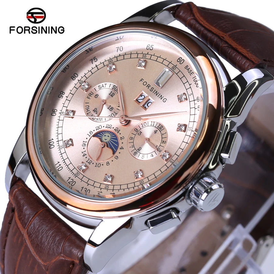 Часы наручные Forsining Мужские механические брендовые Роскошные водонепроницаемые