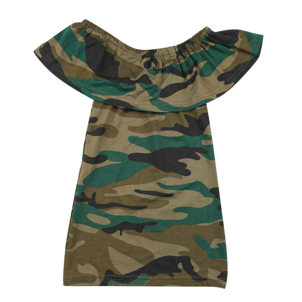 2020 New Toddler Kid Baby Girl Camouflage Printed Off Shoulder Princess Dress Clothes Summer Dropping Vestido Ropa Cute | Детская одежда