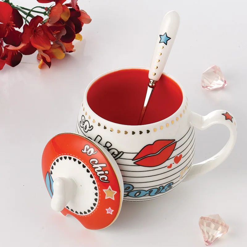 Style A YeFine керамические кофейные кружки с крышкой Ложка путешествия Керамика чашки и кружки фарфоровые чайные чашки костяного фарфора рождественские подарки - Цвет: Style A