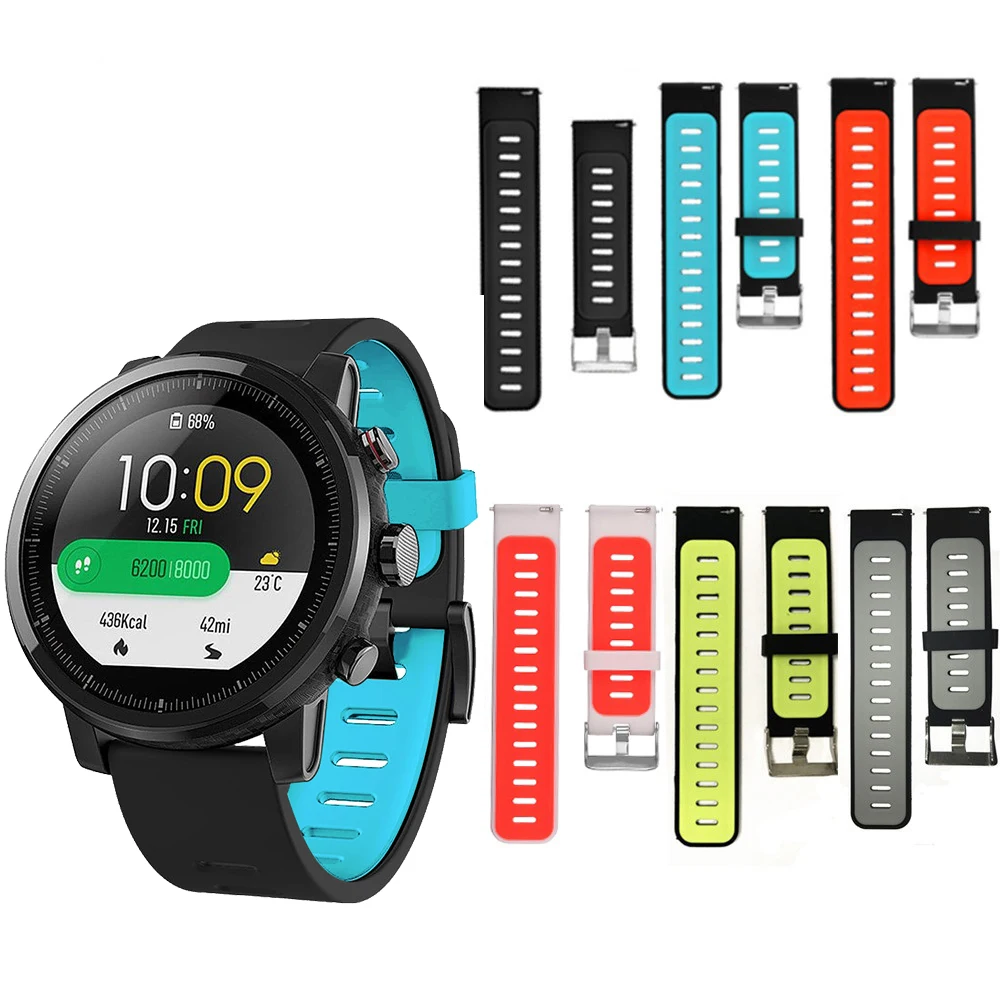Ремешок для часов для оригинальных часов Huami Amazfit Stratos 2 2 s Pace 22 мм двухцветный силиконовый браслет ремешок для huawei watch GT smart Watch