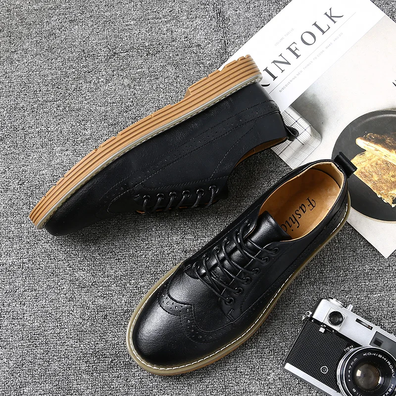 Autumn Flats Leather Men's Shoes Fashion Casual Wedding Formal Business Lace Up Male Dress Zapatillas Hombre 4 | Обувь