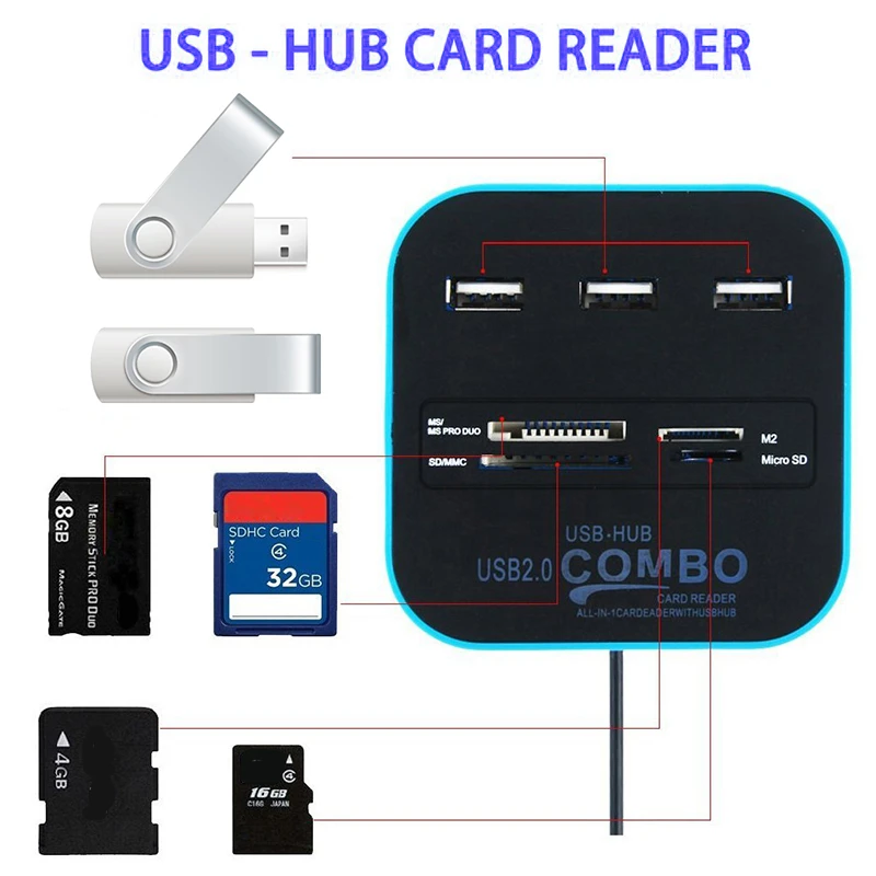Устройство для чтения карт памяти Maikou 3 порта USB разветвитель 7 в 1 поддержка Micro TF SD