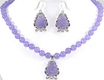 

1set Amazing!10mm Purple jade Alexandrite Round Necklace Earring AAA 18"