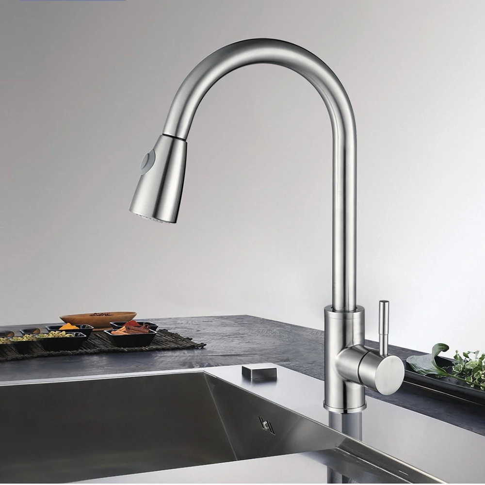 BAKALA Newest Pull out Spray Kitchen Faucet Mixer Tap Brushed nickel single hand Stainless steel kitchen tap mixer LH-8105 | Обустройство