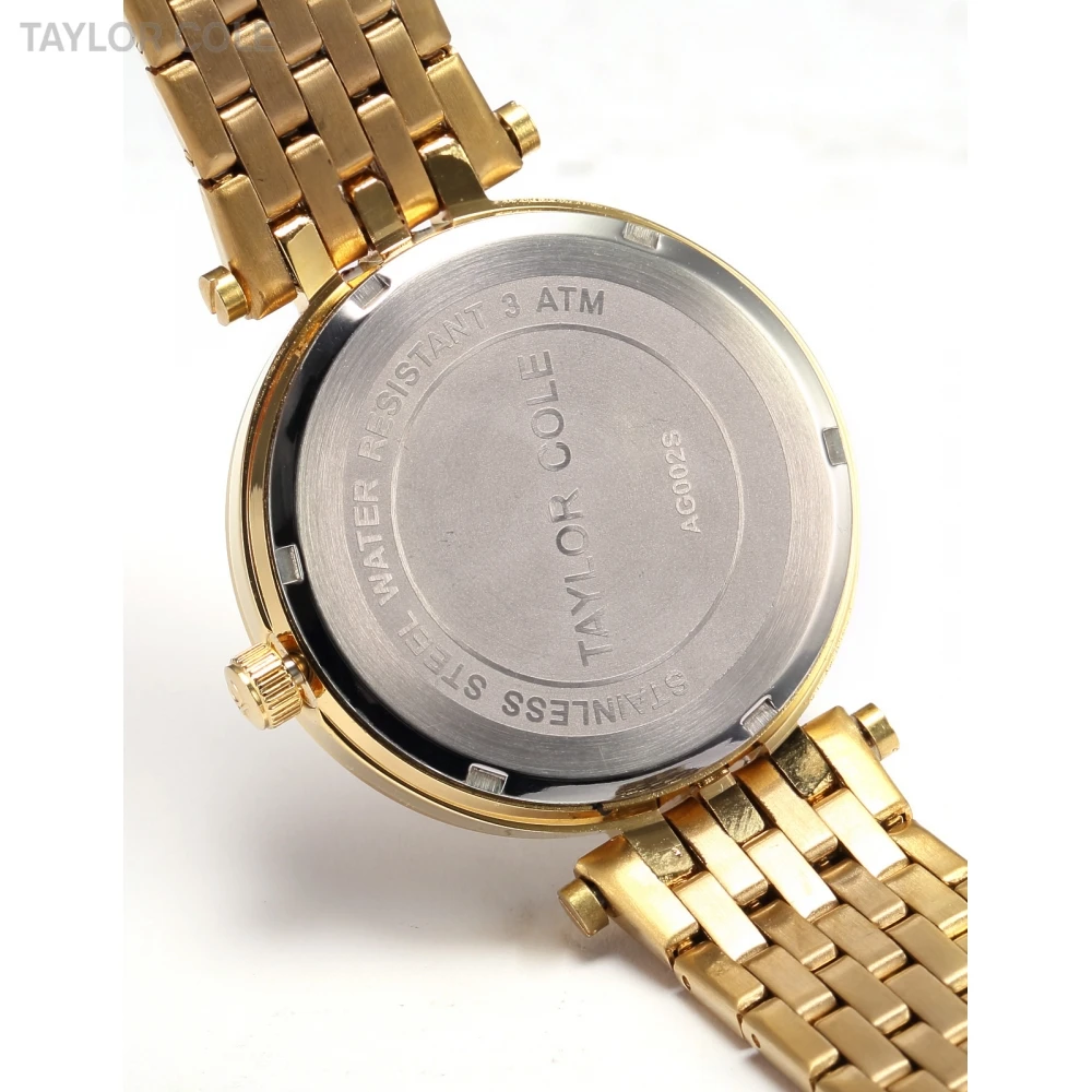 Золото тейлор коул марка дате весь стальной ленты горный хрусталь чехол Relogio