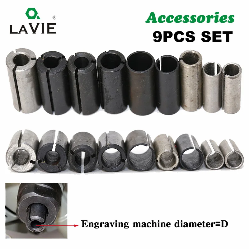 LA VIE 9pcs High Precision Adapter Collet CNC Router Bit Tool Adapters Milling Cutter Holder 6mm 6.35mm 8mm 10mm 12mm 12.7mm 402