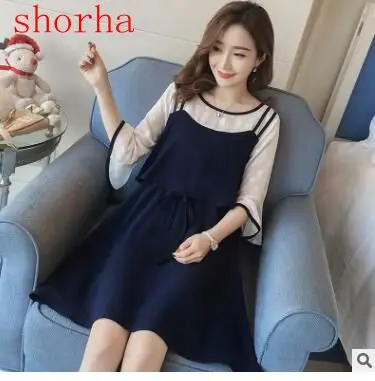 Рубашка для беременных новые платья с имитацией двух воланов рукавами летнее