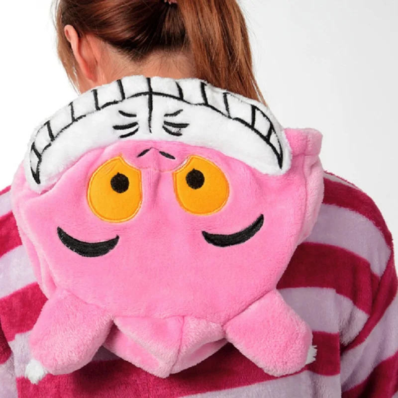 Забавная розовая и вышитым полосатым котом Onesie для взрослых из мультфильма