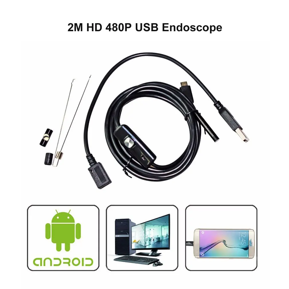 1 шт. USB эндоскоп камера HD 480 P 2 м водонепроницаемый 110A мягкий кабель 7 мм 6