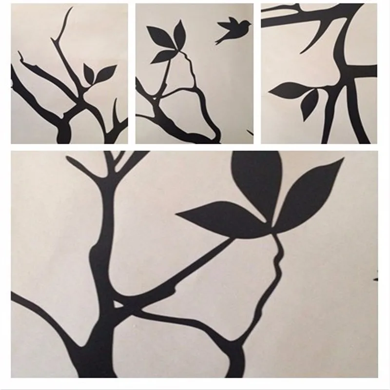 Кота на ветка дерева с птицами виниловая наклейка стену Стикеры Wall Art