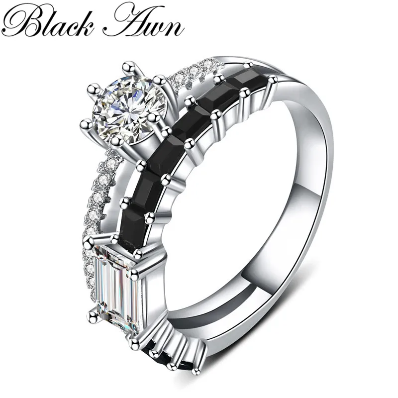 

2019 New Trendy 925 Sterling Silver Fine Jewelry Engagement Black Spinel Engagement Ring for Women Anillos Mujer G047
