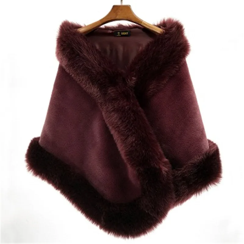 

2019 Winter New Women Faux fox fur Shawl Coats Elegant Fashion Warm Faux Rabbit fur Cloaks Shawl Outerwear Women's clothing