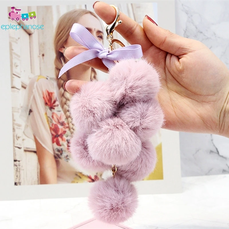 Pompom keychain doll Grapes Fluffy Ball Plush Toys Key Chain Faux Rabbit Fur Bag Car Pendant fruit and vegetables stuffed toys | Игрушки и