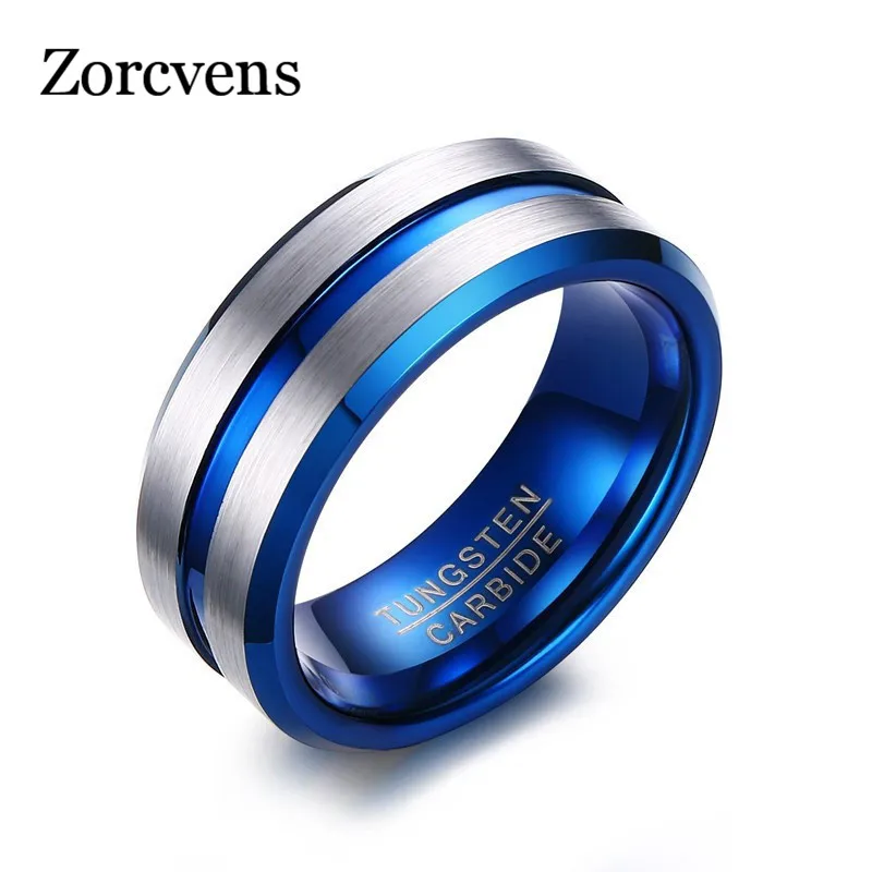 Новинка 2021 тонкое вольфрамовое кольцо с синей линией zorcins свадебные кольца 8 мм из