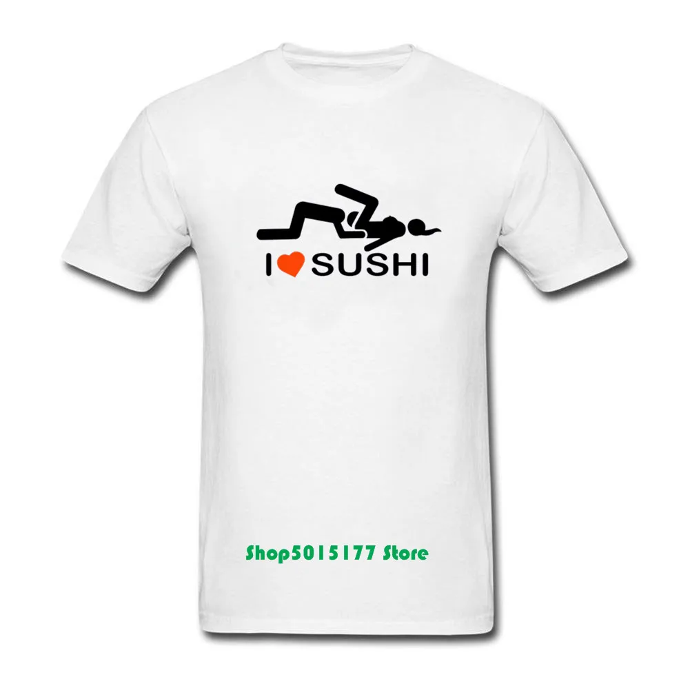 100% хлопковая футболка I Love Sushi для взрослых шутка секс узор Повседневная Мужская