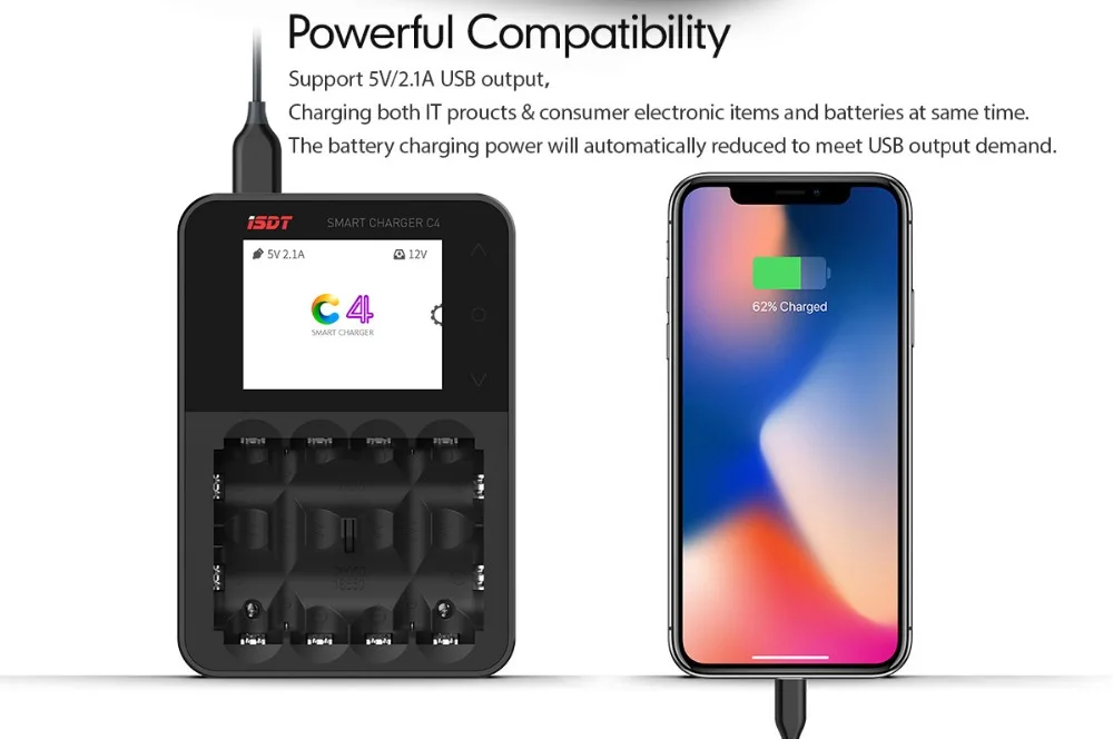 Умное зарядное устройство ISDT C4 8A с сенсорным экраном цветным дисплеем и USB